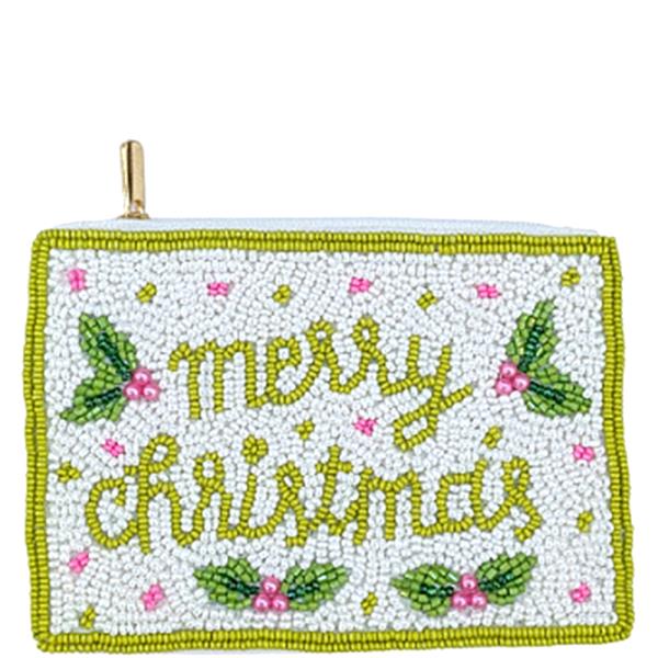 SEED BEAD MERRY CHRISTMAS COIN PURSE BAG