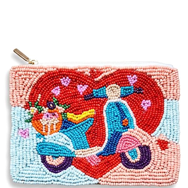 SEED BEAD LOVE MY BIKE COIN PURSE BAG