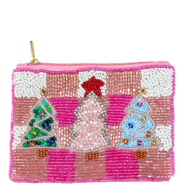 SEED BEAD CHRISTMAS TREE COIN PURSE BAG