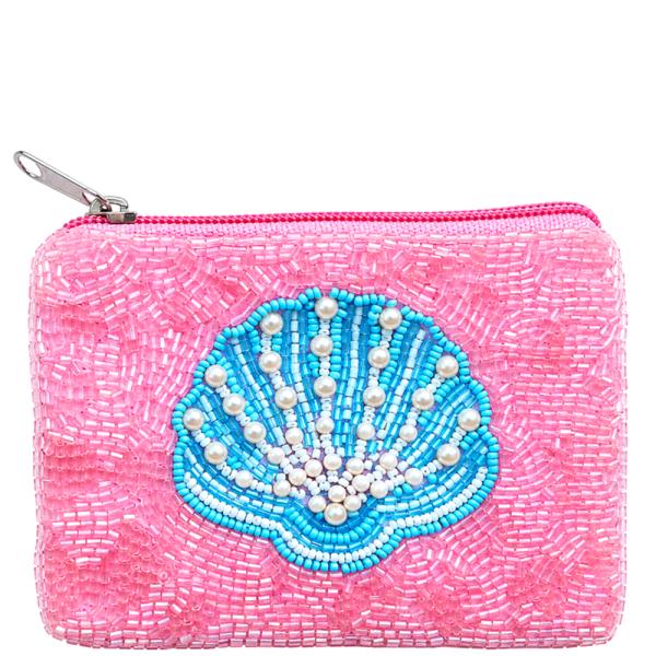 SEED BEAD PEARL SEA SHELL COIN PURSE BAG