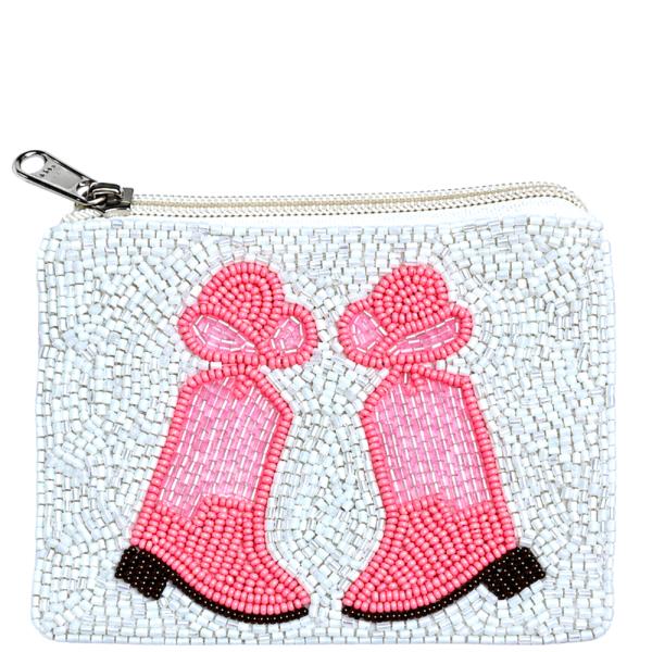 SEED BEAD WESTERN BOOTS COIN PURSE BAG
