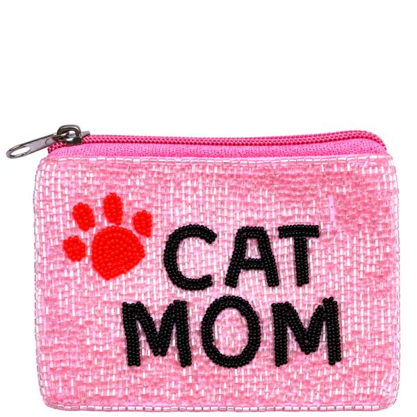 SEED BEAD CAT MOM COIN PURSE BAG