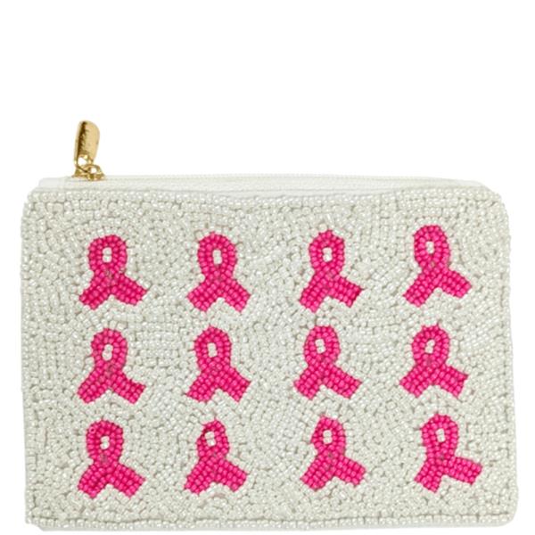 SEED BEAD PINK BOW COIN PURSE BAG