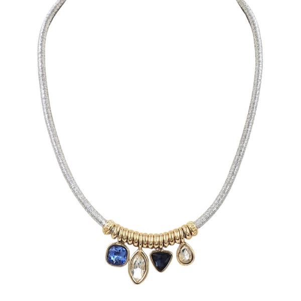 GLITTER CORD MULTI STONE CHARM NECKLACE