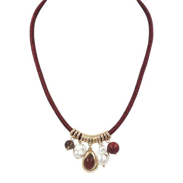 GLITTER CORD RED MULTI CHARM NECKLACE