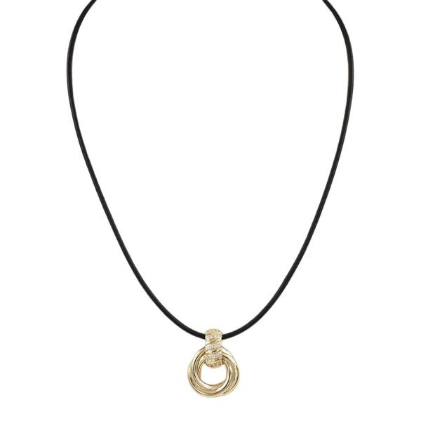 CZ TWIST RING PENDANT LEATHER NECKLACE