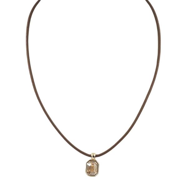 OCTAGON GLASS STONE PDT LEATHER NECKLACE