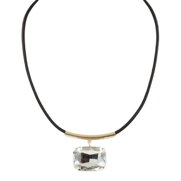 OCTAGON GLASS STONE PDT LEATHER NECKLACE