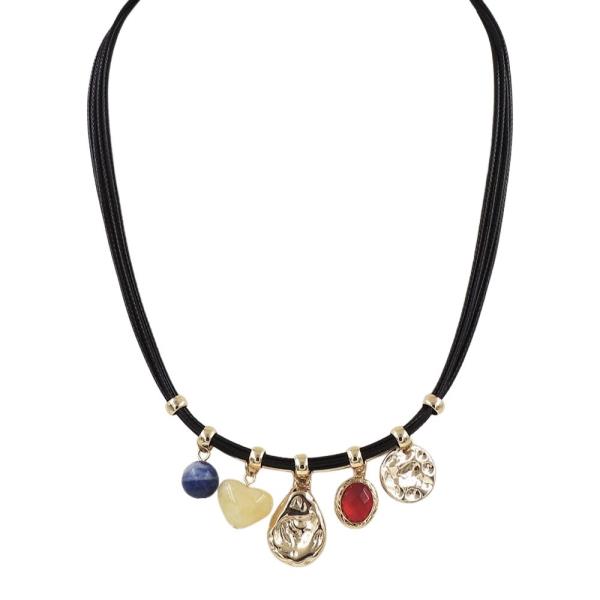 LAYERED HAMMERED MULTI PDT LEATHER NECKLACE