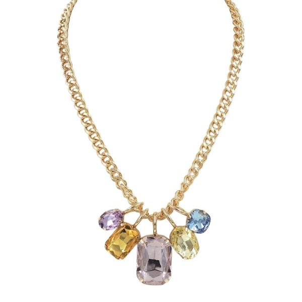 MULTI GLASS STONE CHARM CHAIN NECKLACE