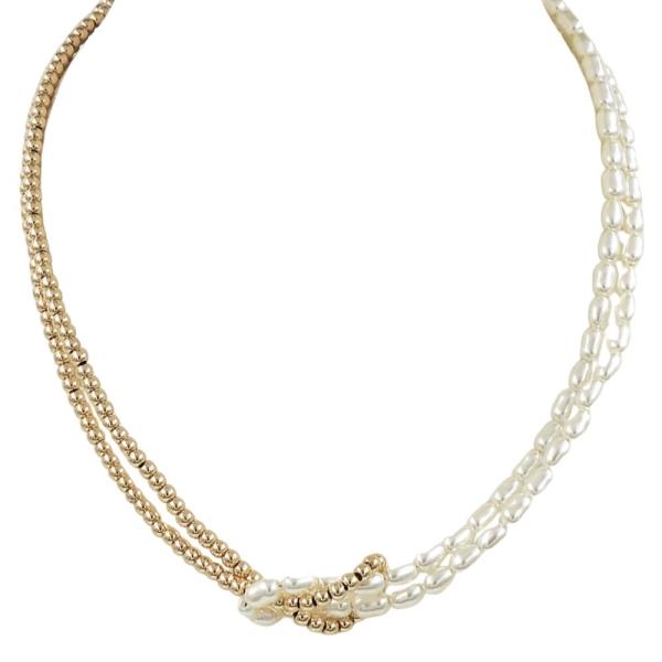 PEARL AND GOLD KNOT NECKLACE