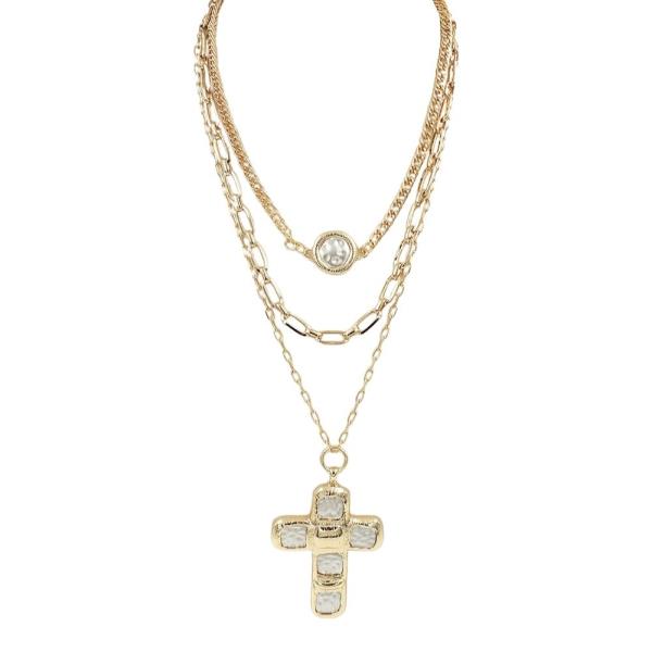 CROSS PEARL PENDANT LAYERED CHAIN NECKLACE