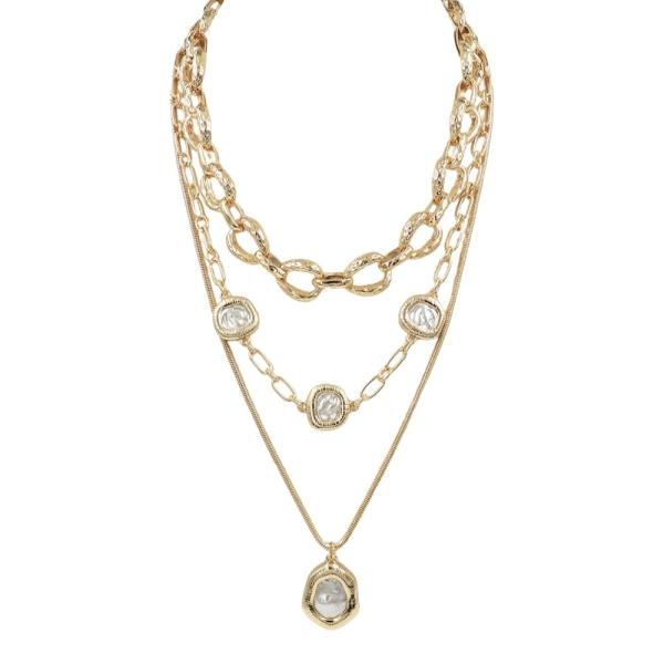 ORGANIC PEARL PENDANT LAYERED CHAIN NECKLACE
