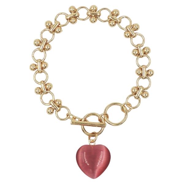 Chain Link Toggle Bracelet with Heart Charm