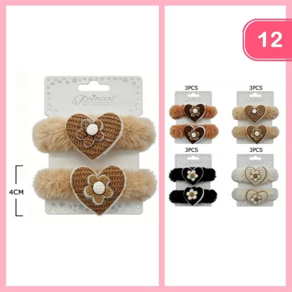 Fuzzy Heart Hair Tie (12 Units)