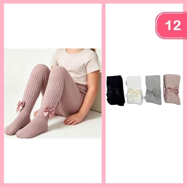 KIDS RIBBED TIGHTS WITH BOW DETAIL (12 UNITS)