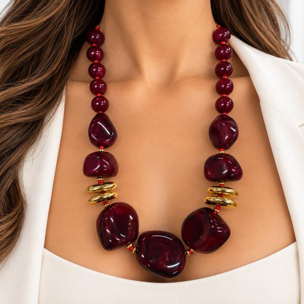 Marbled Organic Bead Metal Spacer Necklace