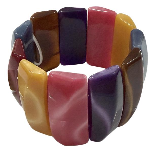 MARBLED RECTANGLE BEAD WIDE STRETCH BRACELET