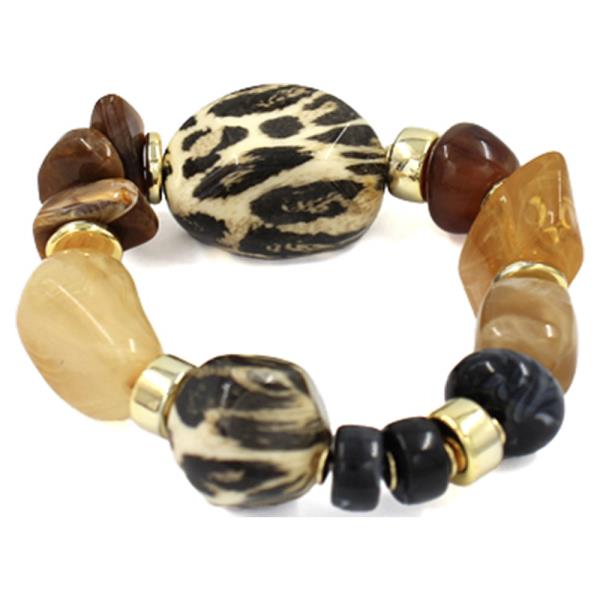 LEOPARD PRINT MARBLED BEAD METAL SPACER STRETCH BRACELET