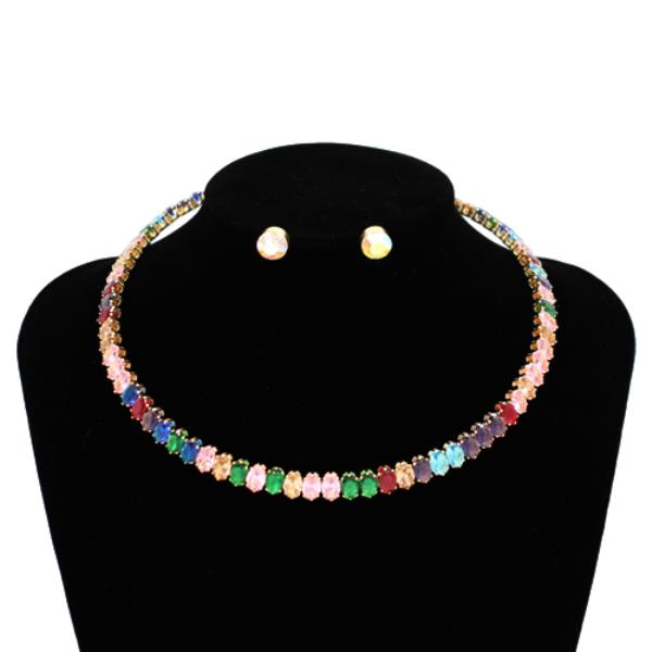 CRYSTAL STONE OVAL TENNIS NECKLACE EARRING SET