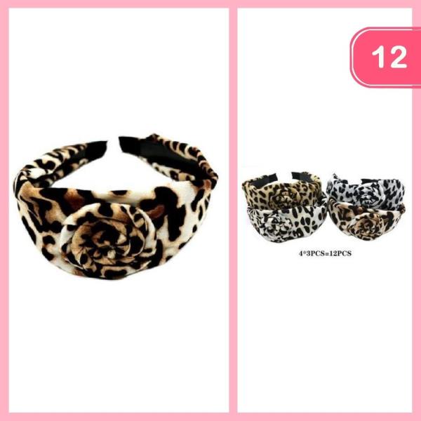LEOPARD PRINT FABRIC FLOWER KNOT HEADBAND (12 UNITS)