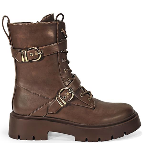 BUCKLE STRAP LACE UP BOOTS