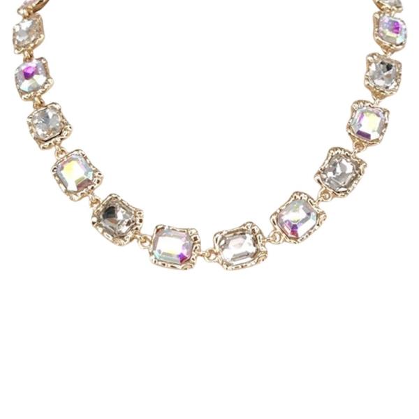 Square Faceted Rhinestone Statement Necklace
