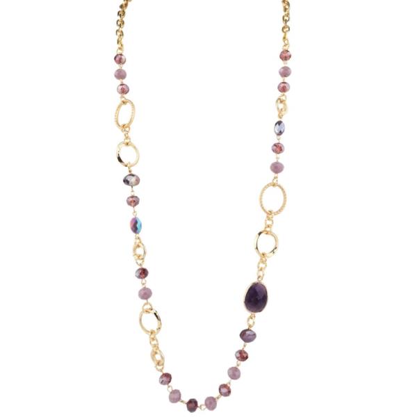 Long Chain Link Crystal Bead Necklace