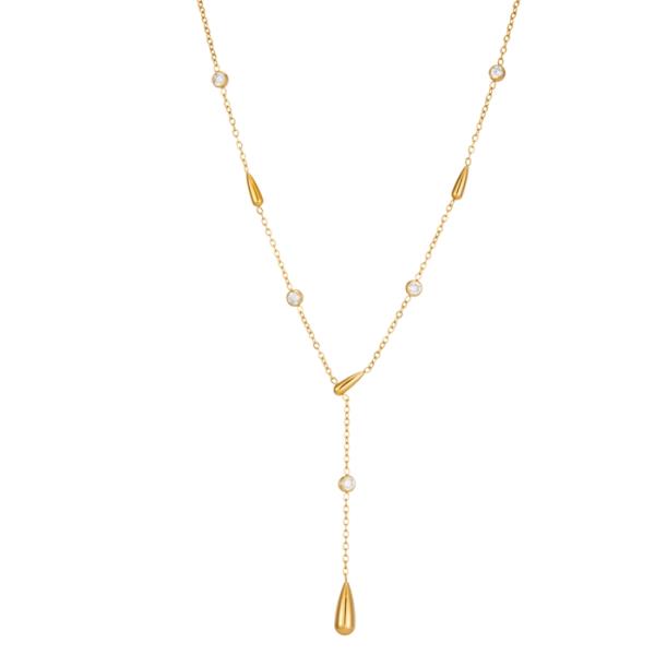 STAINLESS STEEL TEARDROP CZ Y NECKLACE