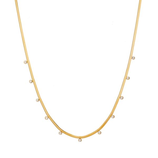 STAINLESS STEEL BEZEL HERRINGBONE CHAIN NECKLACE
