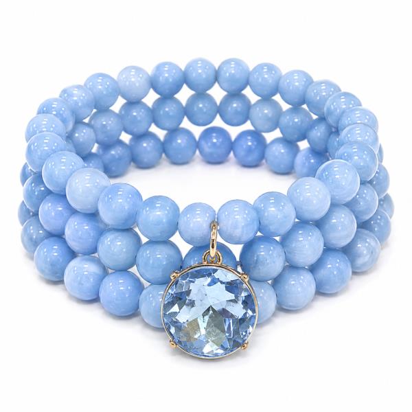 Triple Strand Beaded Stretch Bracelet with Charm