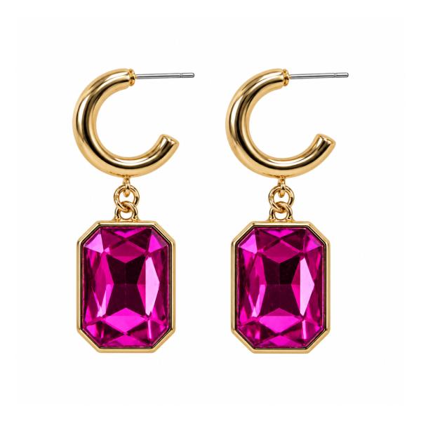 Octagon Gem Drop Hoop Earrings