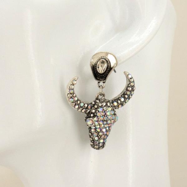 Western Cowboy Hat Steer Skull Dangle Earrings