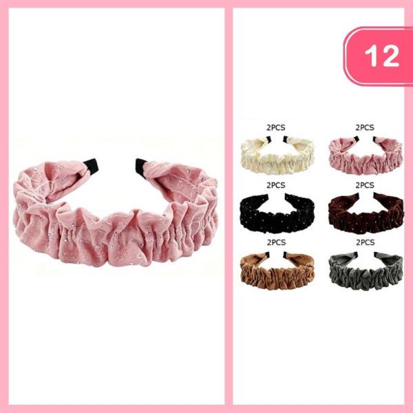 Ruched Fabric Headband with Rhinestones (12 Units)