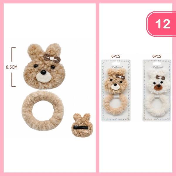 Plush Bear Face Hair Ties (12 Units)