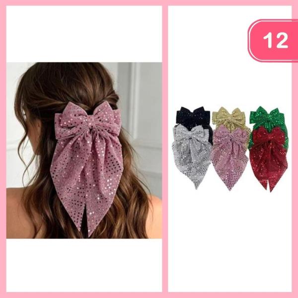 SEQUINS LONG TAIL HAIR BOW (12 UNITS)