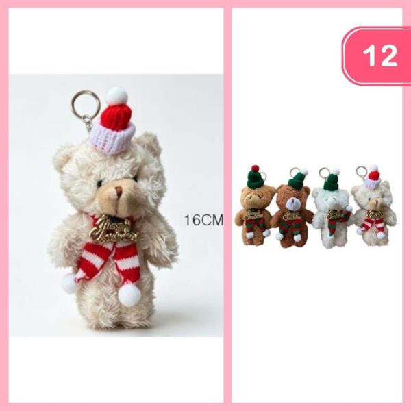CHRISTMAS TEDDY BEAR KEYCHAIN WITH SANTA HAT (12 UNITS)