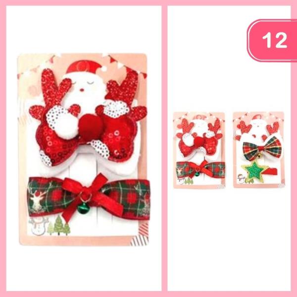 CHRISTMAS SANTA REINDEER PLAID HAIR BOW (12 UNITS)