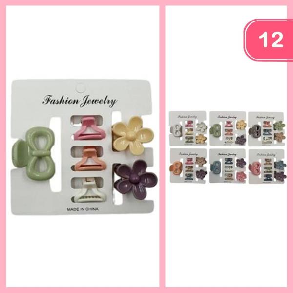 FLOWER AND BOW  HAIR CLAW CLIPS (12 UNITS)