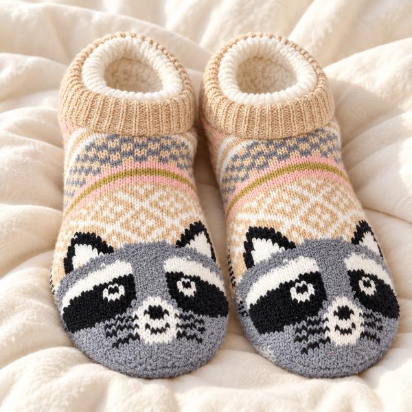 Raccoon Face Slipper Socks (2 UNITS)