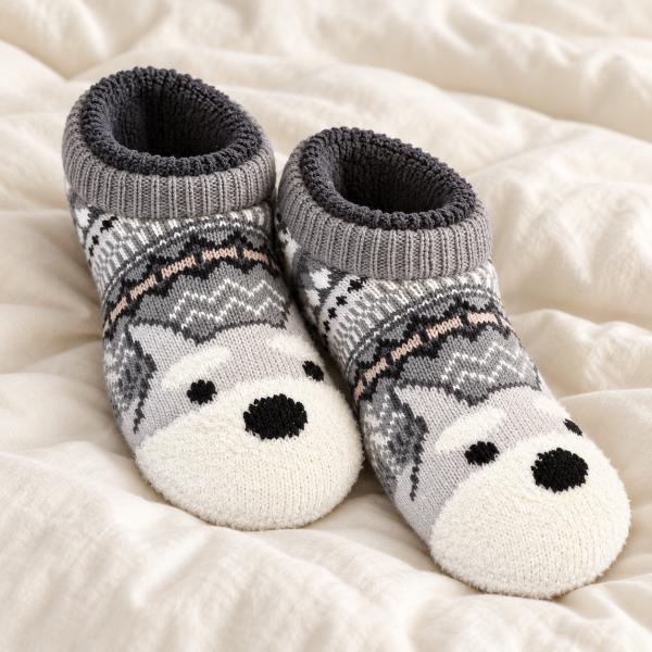 Animal Face Fair Isle Slipper Socks (2 UNITS)
