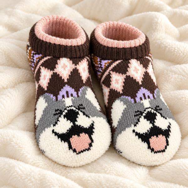 Argyle Dog Face Slipper Socks (2 UNITS)
