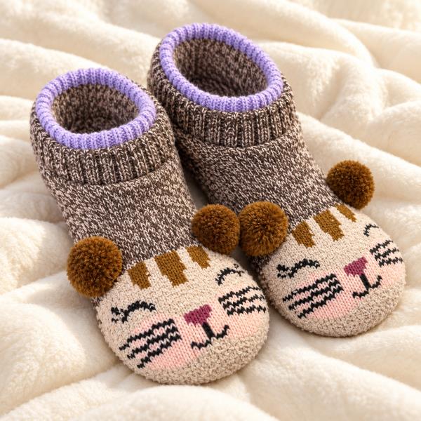 Squirrel Face Pom Pom Slipper Socks (2 UNITS)