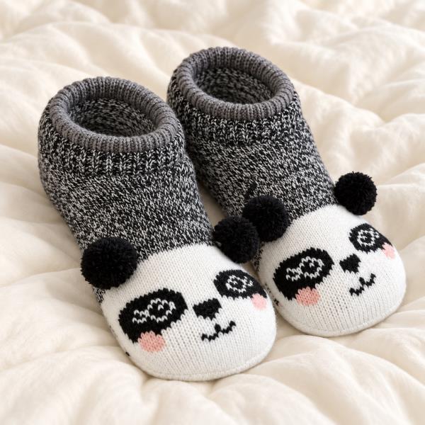 Panda Face Pom Pom Knit Socks (2 Units)