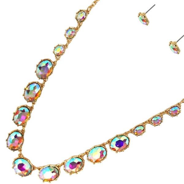 Oval Rhinestone Stone Necklace