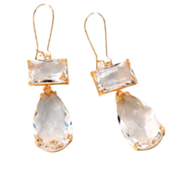 Rectangle and Teardrop Stone Drop Earrings