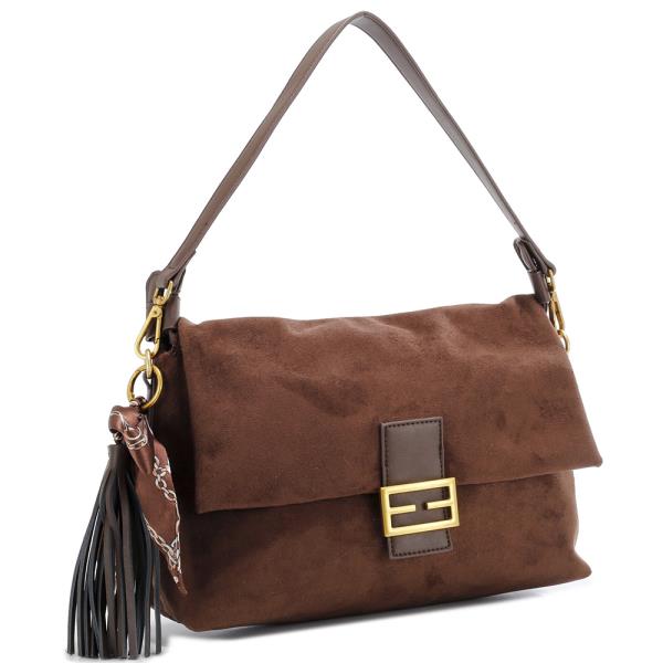 BUCKLE FLAP SHOULDER BAG W TASSEL