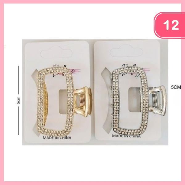 Metal Rhinestone Rectangle Hair Claw Clip (12 Units)