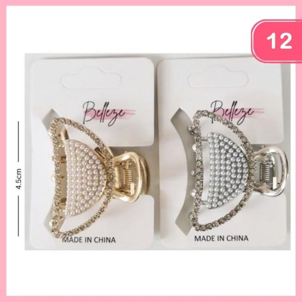 Metal Pearl Rhinestone Hair Claw Clip (12 Units)