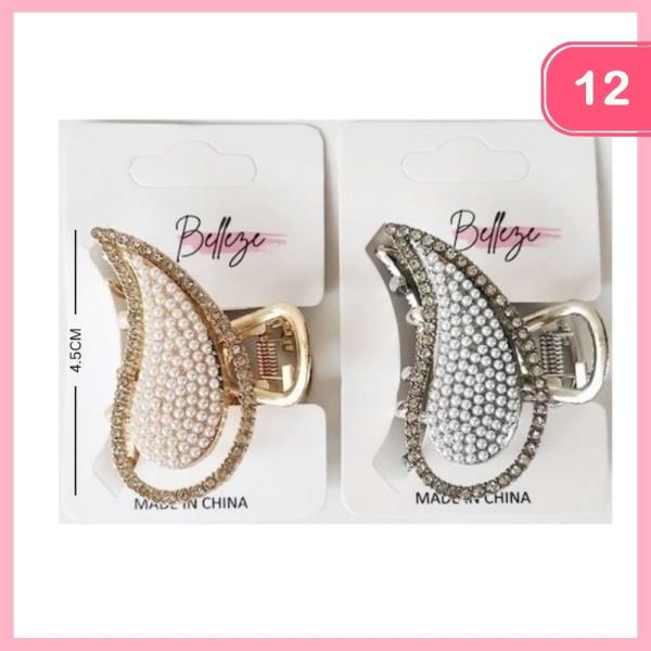 Metal Pearl Rhinestone Hair Claw Clip (12 Units)